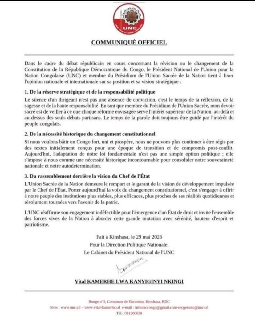 Révision de la Constitution en RDC : Vital Kamerhe sort du silence et soutient le changement