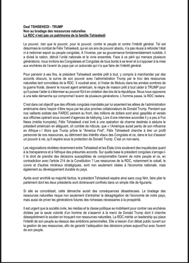 DEAL MINES CONTRE SÉCURITÉ : VIVE POLÉMIQUE SUR LE TROC DES RESSOURCES NATURELLES 